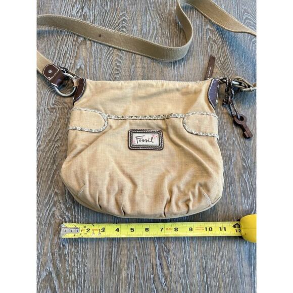 Fossil Vintage Fabric Handbag Canvas Pockets Crossbody Shoulder Bag Tan - Picture 10 of 12
